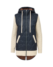 Load image into Gallery viewer, Veronica Beard Barrows Knit Sleeve Quilted Jacket - Navy/Sand