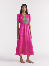 Load image into Gallery viewer, Saloni Tabitha PawPaw Stamped stain dress- honeysuckle pink
