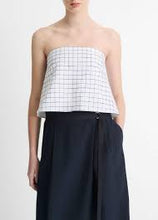 Load image into Gallery viewer, Vince Trellis Plaid Tie Back Top - Off White/Navy
