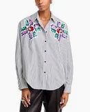 Load image into Gallery viewer, Essentiel Antwerp Sequin-Embroidered Pinstripe Shirt - Black/Burgundy