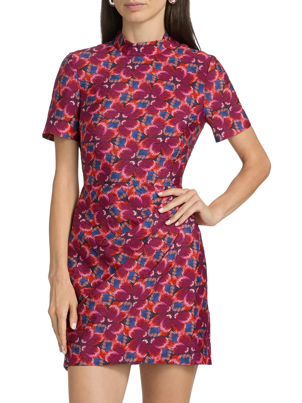 Saloni- Draped Floral Sheath Minidress