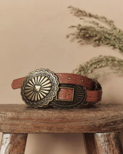 Load image into Gallery viewer, The Great The Tooled Leather Concho Belt - Cognac with Brass
