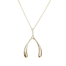 Load image into Gallery viewer, LUCKY Gold Wishbone Pendant - 18-20" Adjustable Delicate Chain
