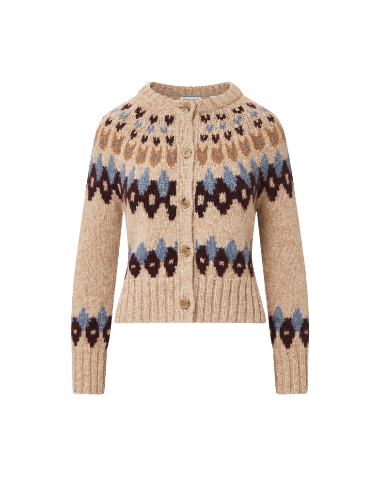 Veronica Beard Christina Fairisle Cardigan - Oatmeal Melange Multi