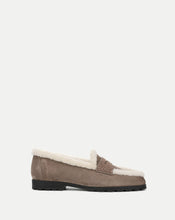 Load image into Gallery viewer, Veronica Beard Penny Shearing Loafer - Bark Suede
