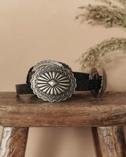 Load image into Gallery viewer, The Great The Tooled Leather Concho Belt - Black with Silver
