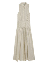Load image into Gallery viewer, Staud Romy Dress- Ivory/Dark Oak Micro stripe
