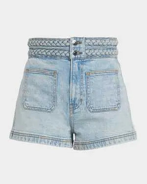 Veronica Beard Elijah Patch Pocket Short w/ Braid - Pale Stone