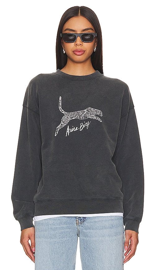 Anine Bing Washed Black Spencer Sweatshirt-Spotted Leopard