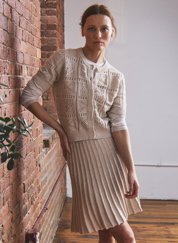 Autumn Cashmere Tile Stitch Cardigan - Natural