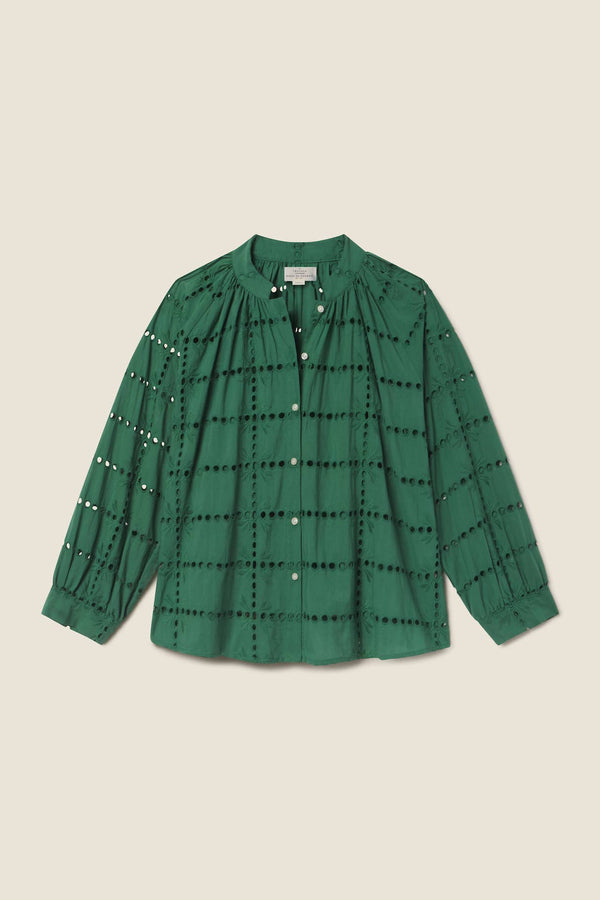 Trovata Mena Blouse- Emerald Eyelet