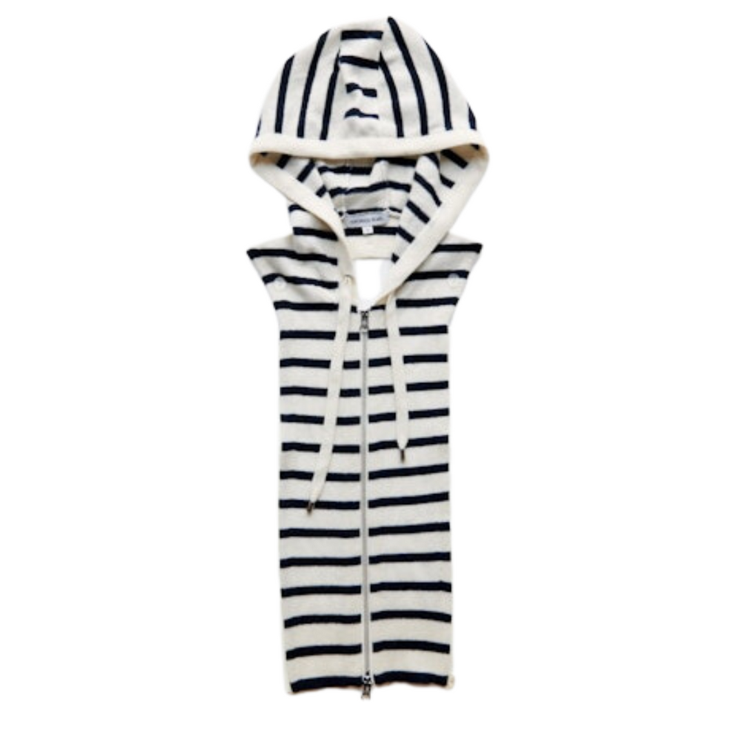 Veronica Beard Cashmere Hoodie Dickey- Ivory/Navy