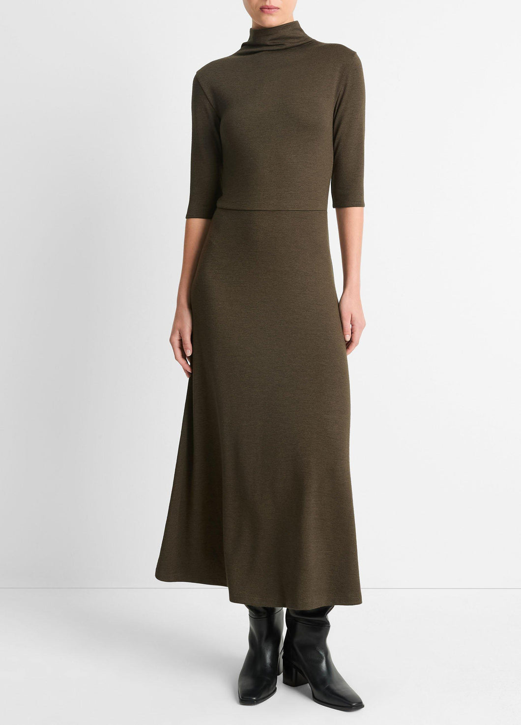 Vince Elbow Sleeve Turtleneck Dress - Vine