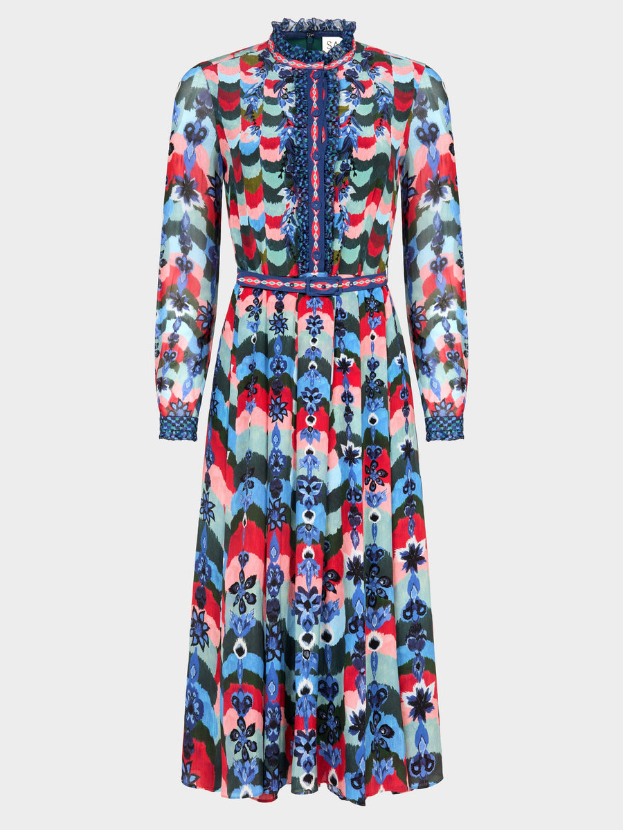 Saloni Emilia Dress Crepe De Chine & Georgette - Hortus Wave