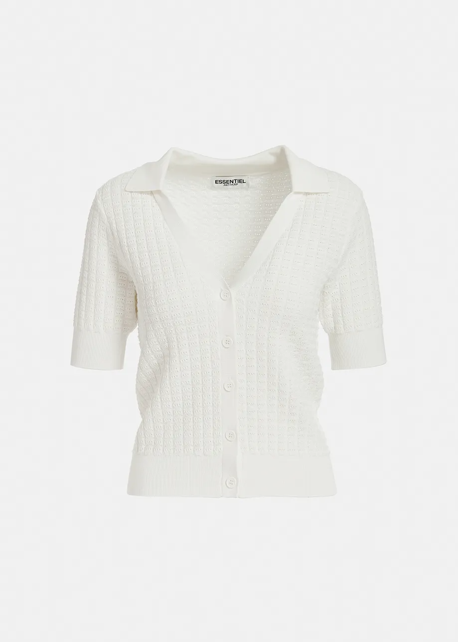 Essentiel Fabio Knitted V-Neck Polo Top- white