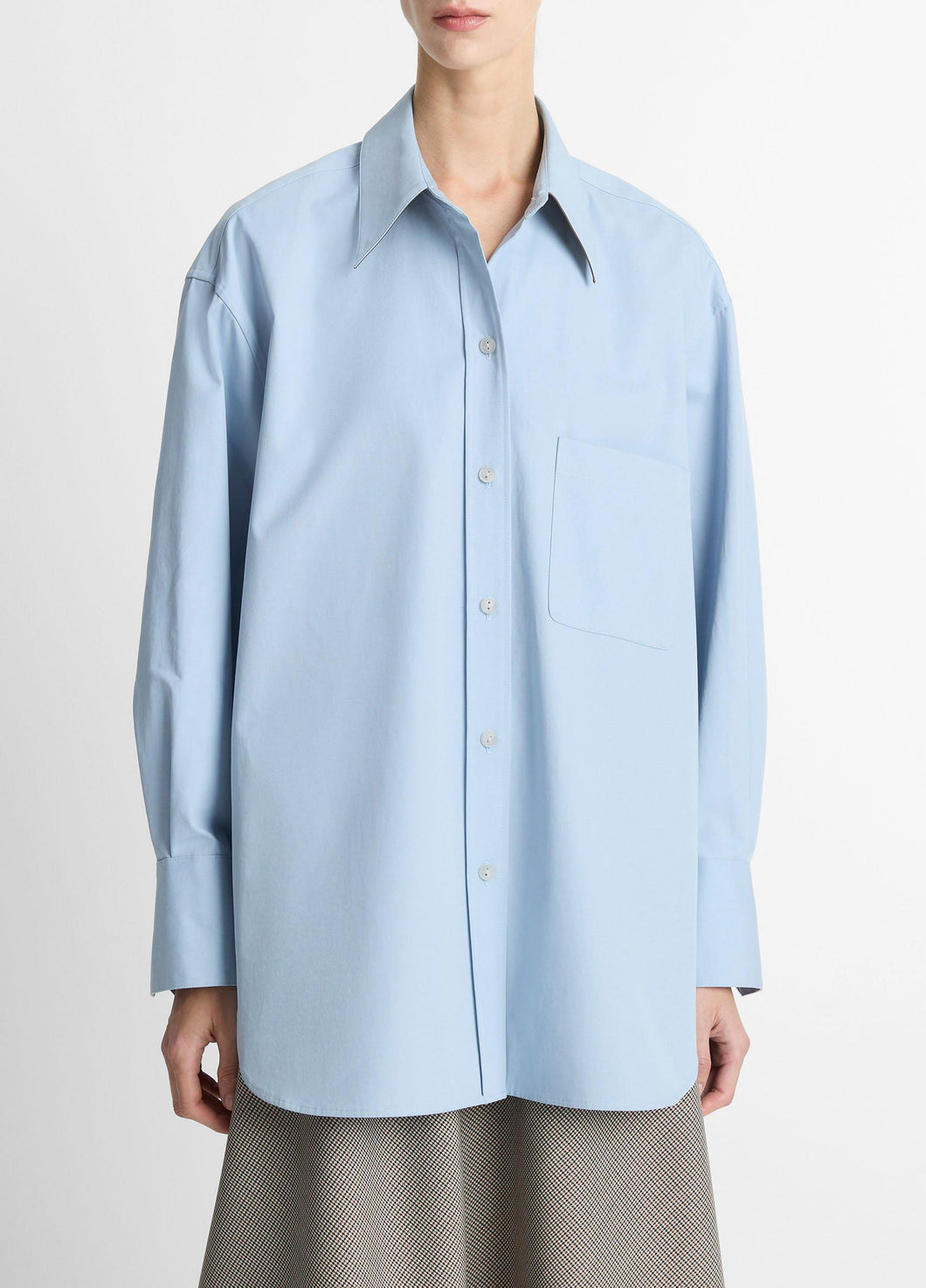 Vince Faux-Leather-Trim Italian Cotton Oversized Button-Front Shirt - Almalfi