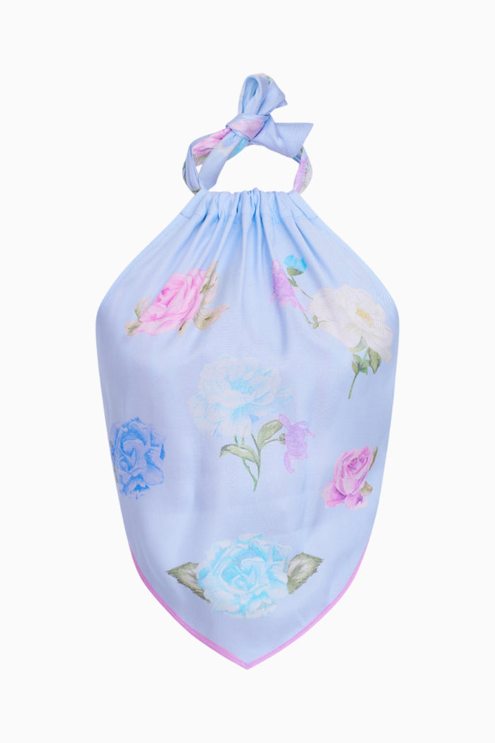 Love Shack Fancy Hollison Floral Scarf Top- Amethyst Sky