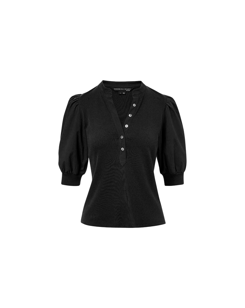 Veronica Beard Coralee Puff-Sleeve Tee - Black