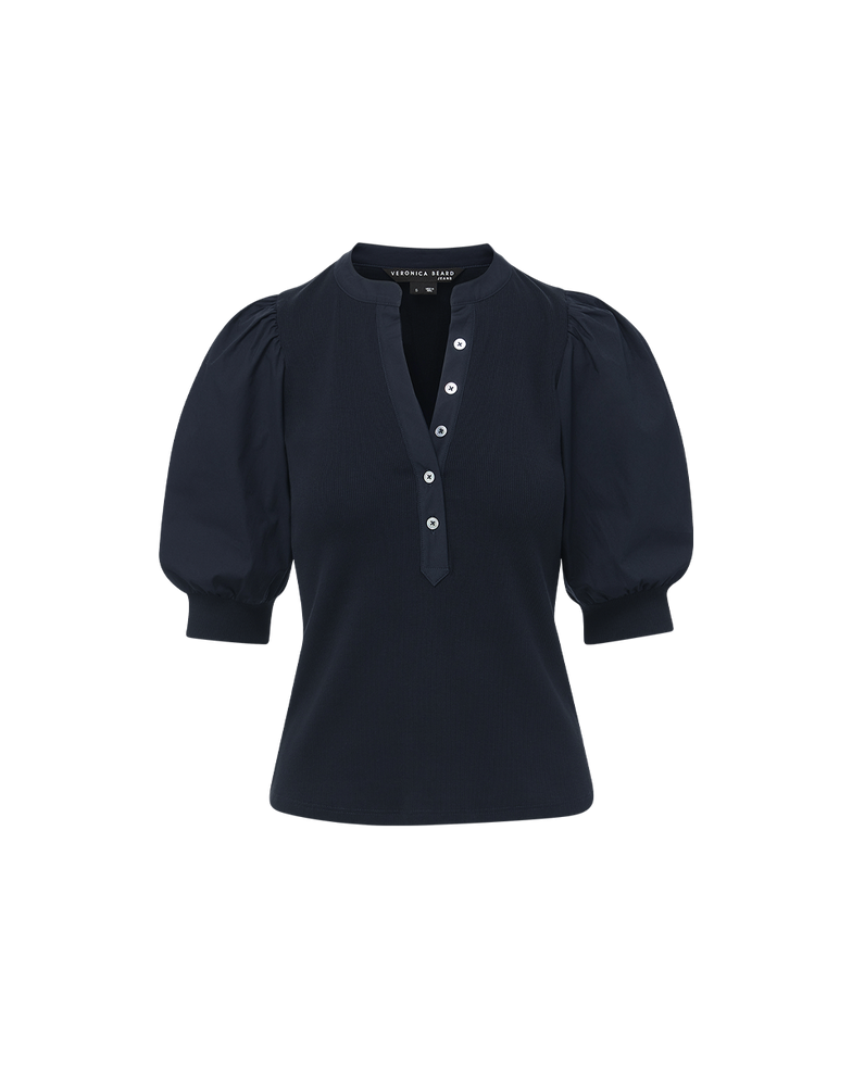 Veronica Beard Coralee Puff-Sleeve Top - Navy