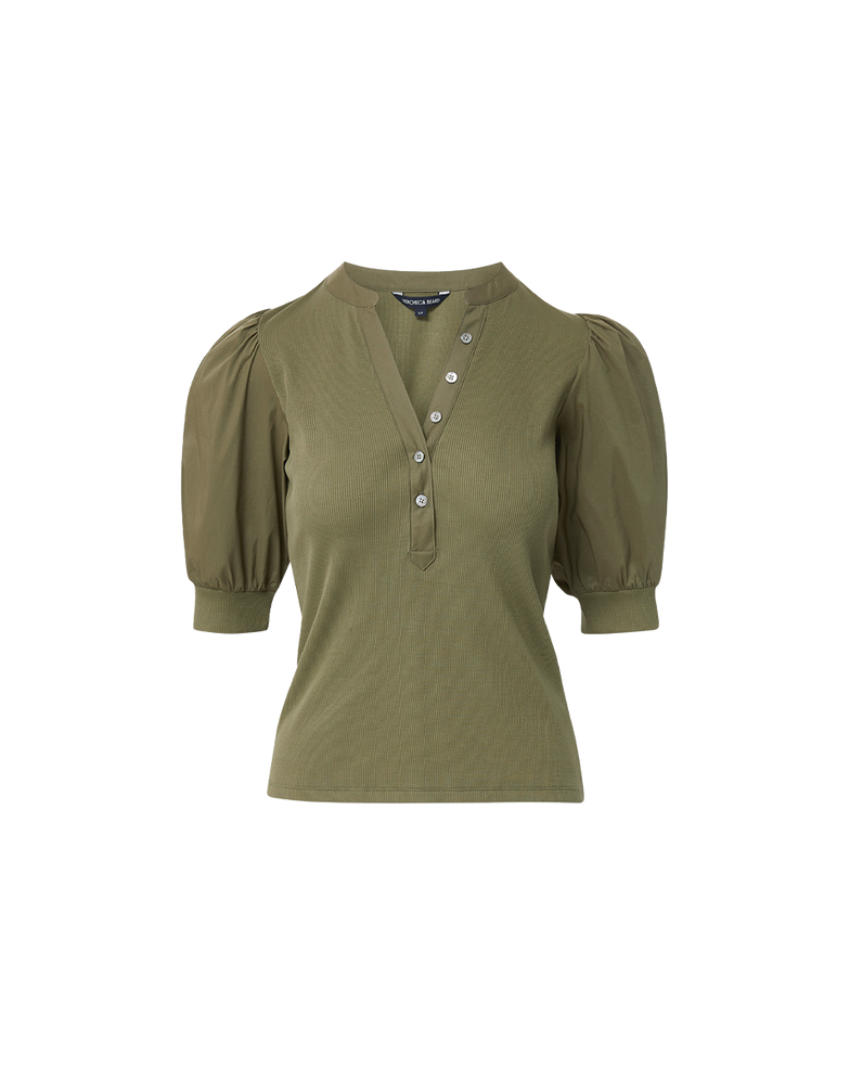 Veronica Beard Coralee Puff-Sleeve Tee - Cypress