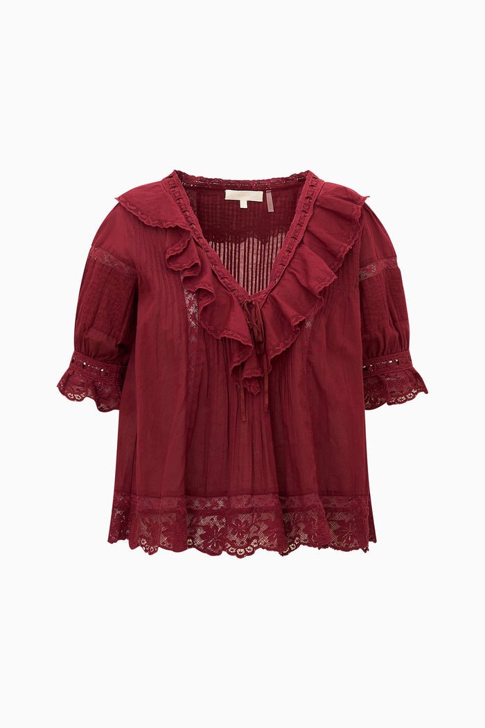 Love Shack Fancy Romilly Blouse - Spiced Berry