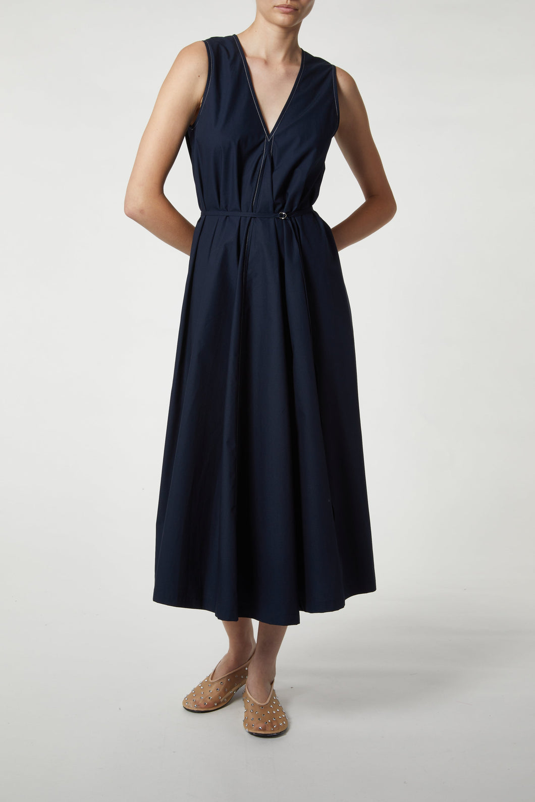 Saint Art Dakota V-Neck Poplin Dress - Navy