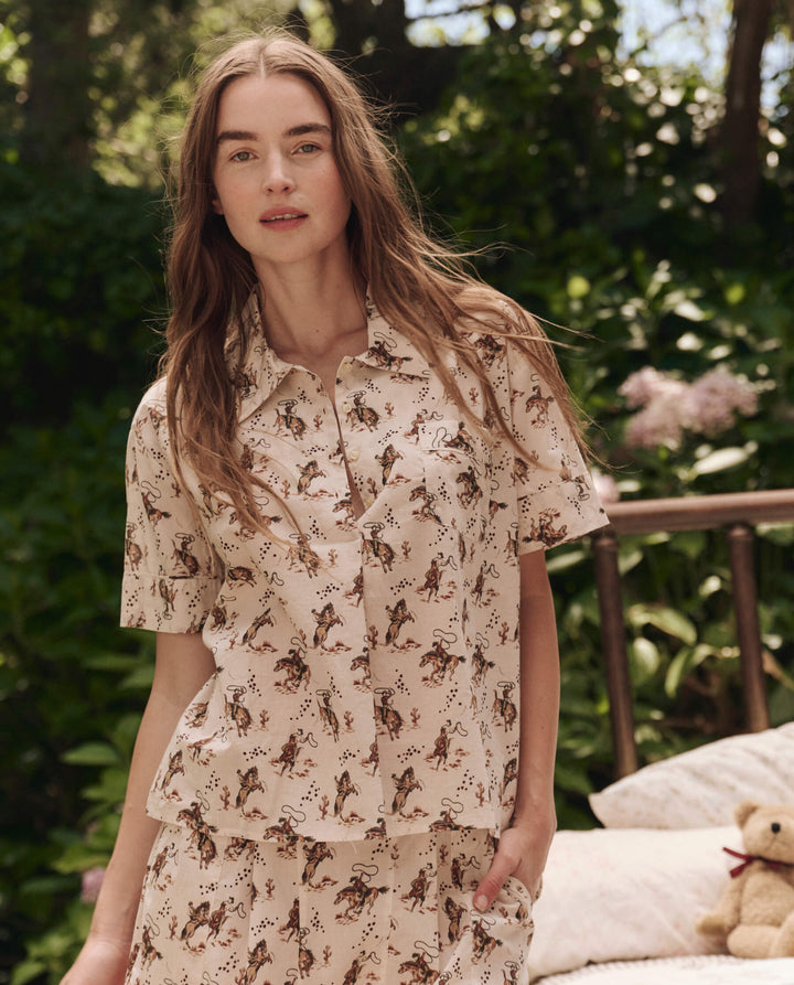 The Great Short Sleeve Pajama Shirt - Cream Cowboy