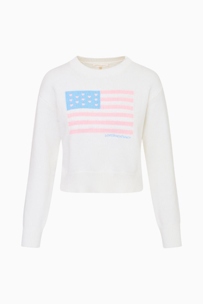 Love Shack Fancy Ty Cotton Flag Pullover- Ivory Dreams