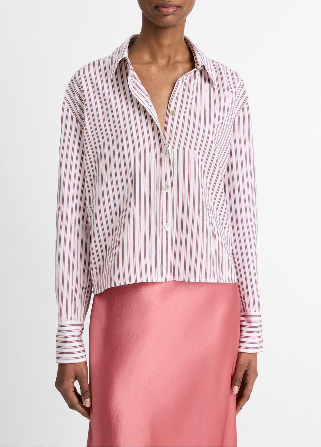 Vince-Till Stripe Cropped Button-Front Shirt
