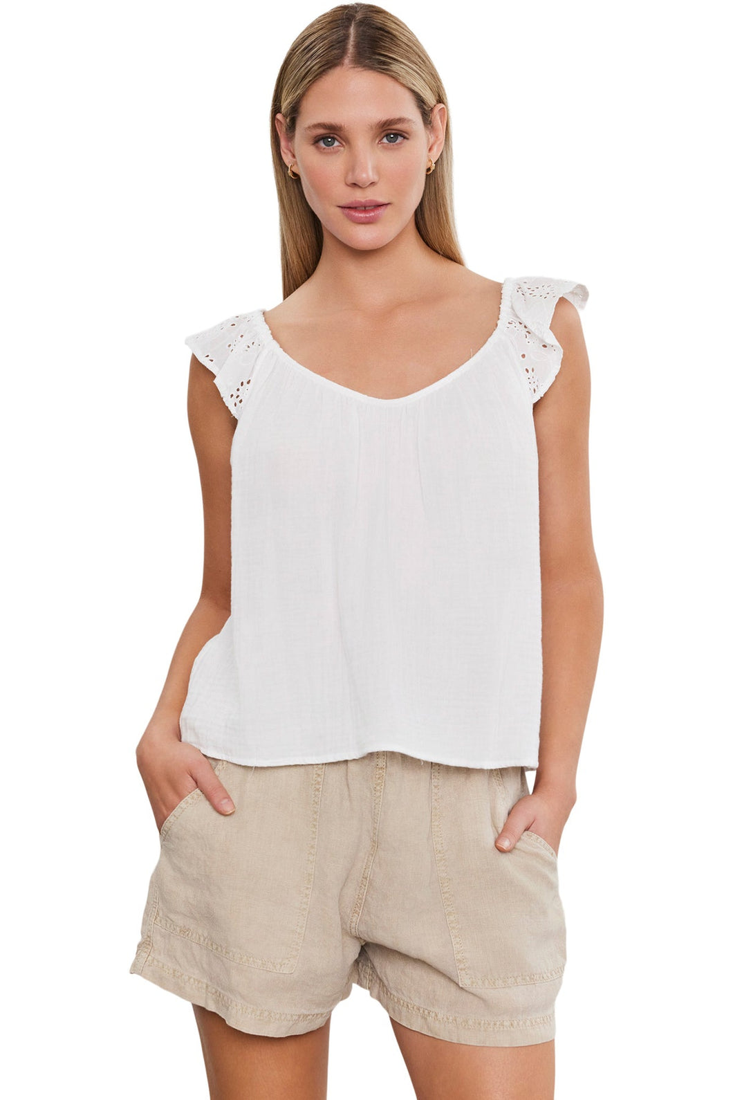 Velvet Stella Ruffle Sleeve Tank- White