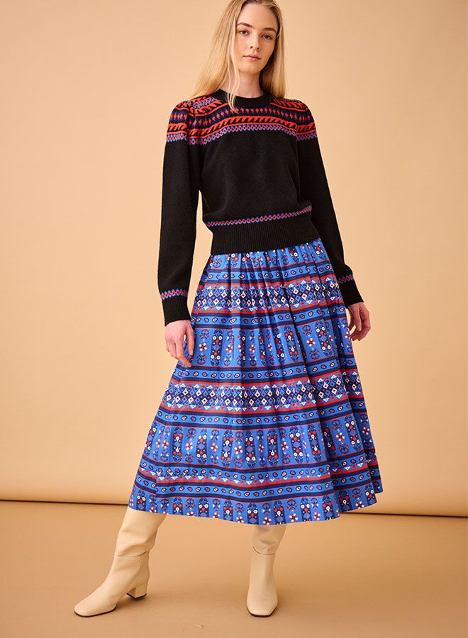 Hunter Bell Tatum Skirt- Blue Block Print