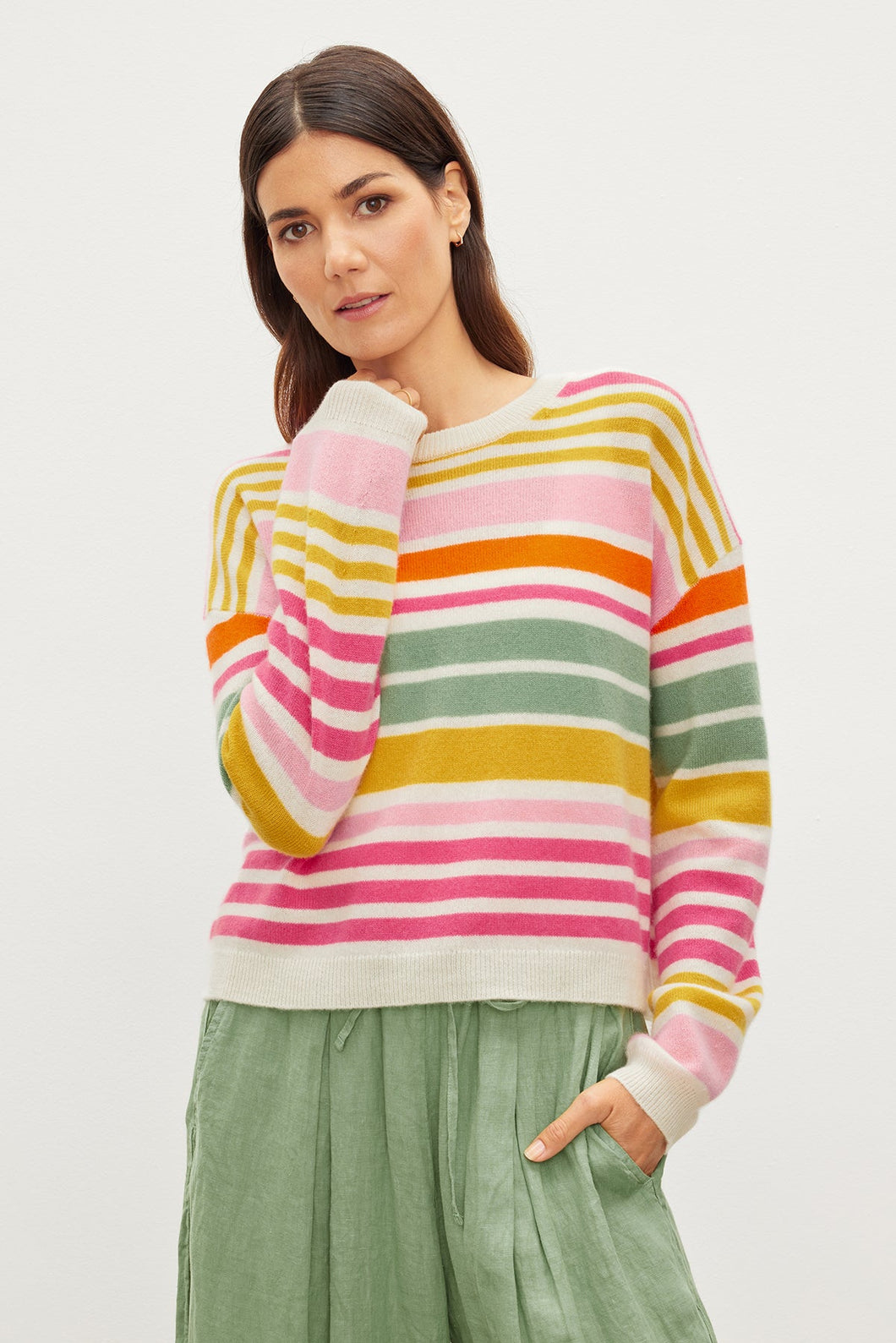 Velvet Anny Cashmere Stripped Crew neck Sweater