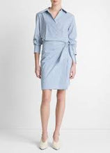 Load image into Gallery viewer, Vince Furrow Stripe Wrap Dress - Blue/Off White
