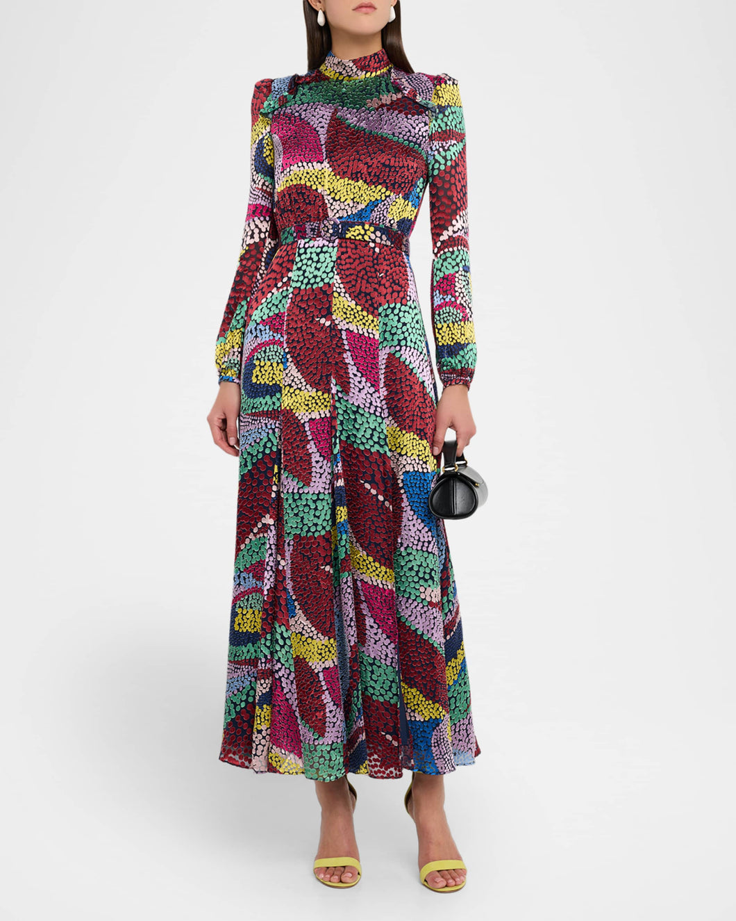 Saloni Jacqui-B Belted Floral Silk Midi Dress