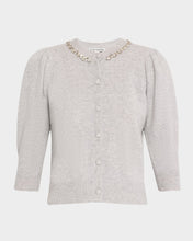 Load image into Gallery viewer, autumn cashmere Rhinestone Trimmed Puff Sleeve Cardigan
