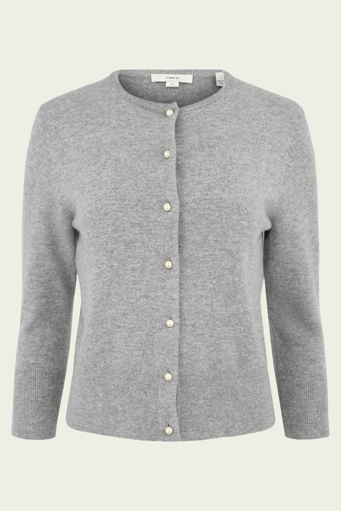 Vince Pearl Button Cardigan - Mid Grey