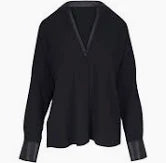 Load image into Gallery viewer, Vince Leather Trim Dolman Sleeve Blouse - Black
