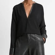 Load image into Gallery viewer, Vince Leather Trim Dolman Sleeve Blouse - Black
