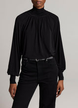 Load image into Gallery viewer, VINCE Rib Trim L/S Gathered Turtleneck - Black
