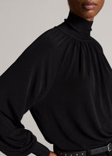 Load image into Gallery viewer, VINCE Rib Trim L/S Gathered Turtleneck - Black
