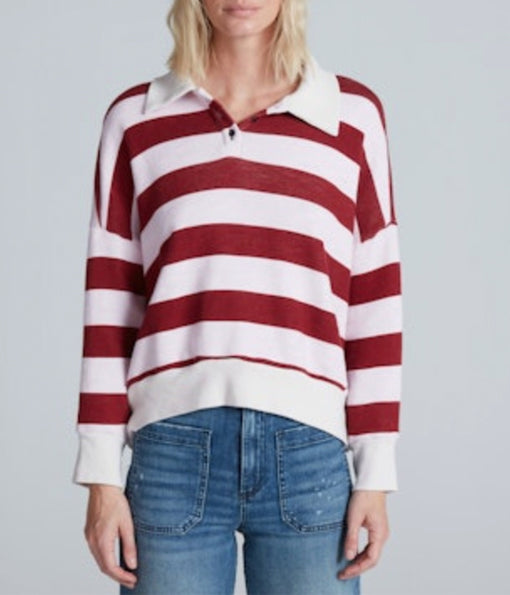ASKKNY Black Cherry Pinstripe Polo Sweatshirt