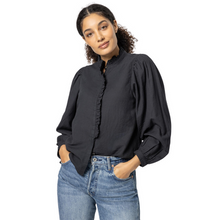 Load image into Gallery viewer, Lilla P Full Sleeve Ruffle Front Top - Black
