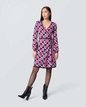 Load image into Gallery viewer, DVF Alexio Wrap Dress- Cube Geo Large Wine Pink
