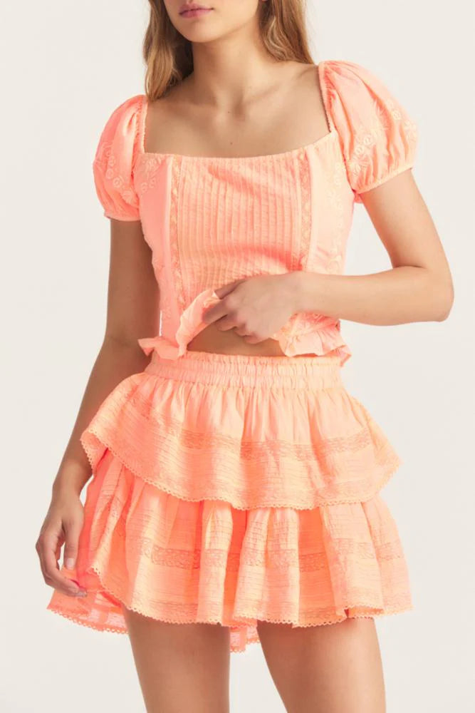 Love Shack Fancy Ruffle Mini Skirt- Marigold Orange