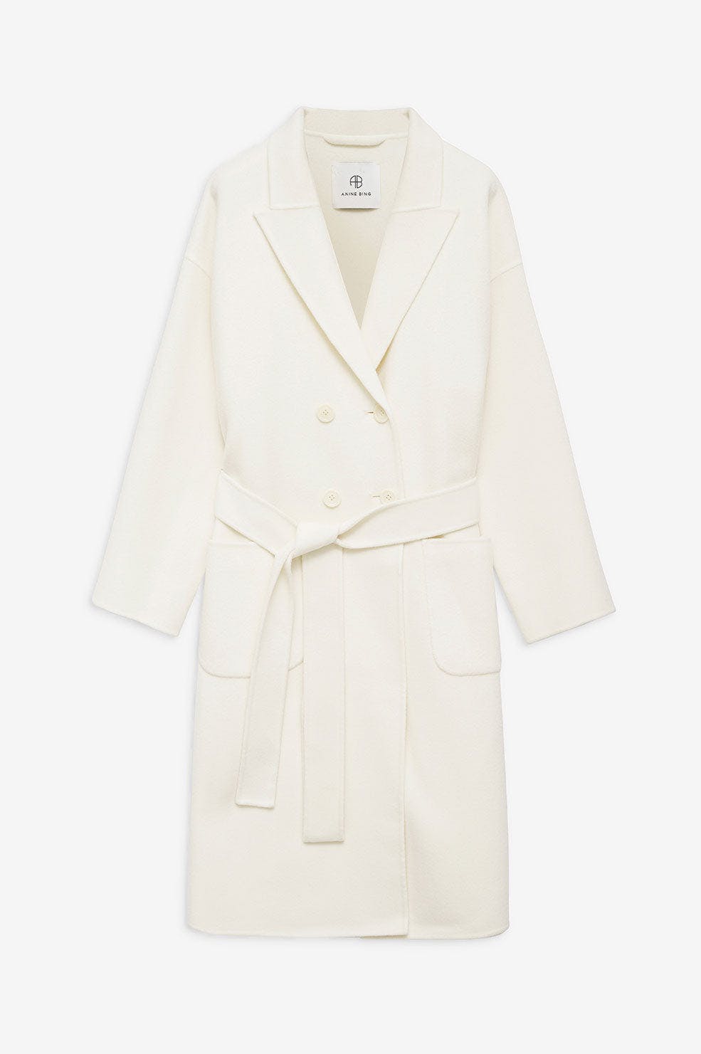 Anine Bing Dylan Double Breasted Wool & Cashmere Blend Coat- Off White