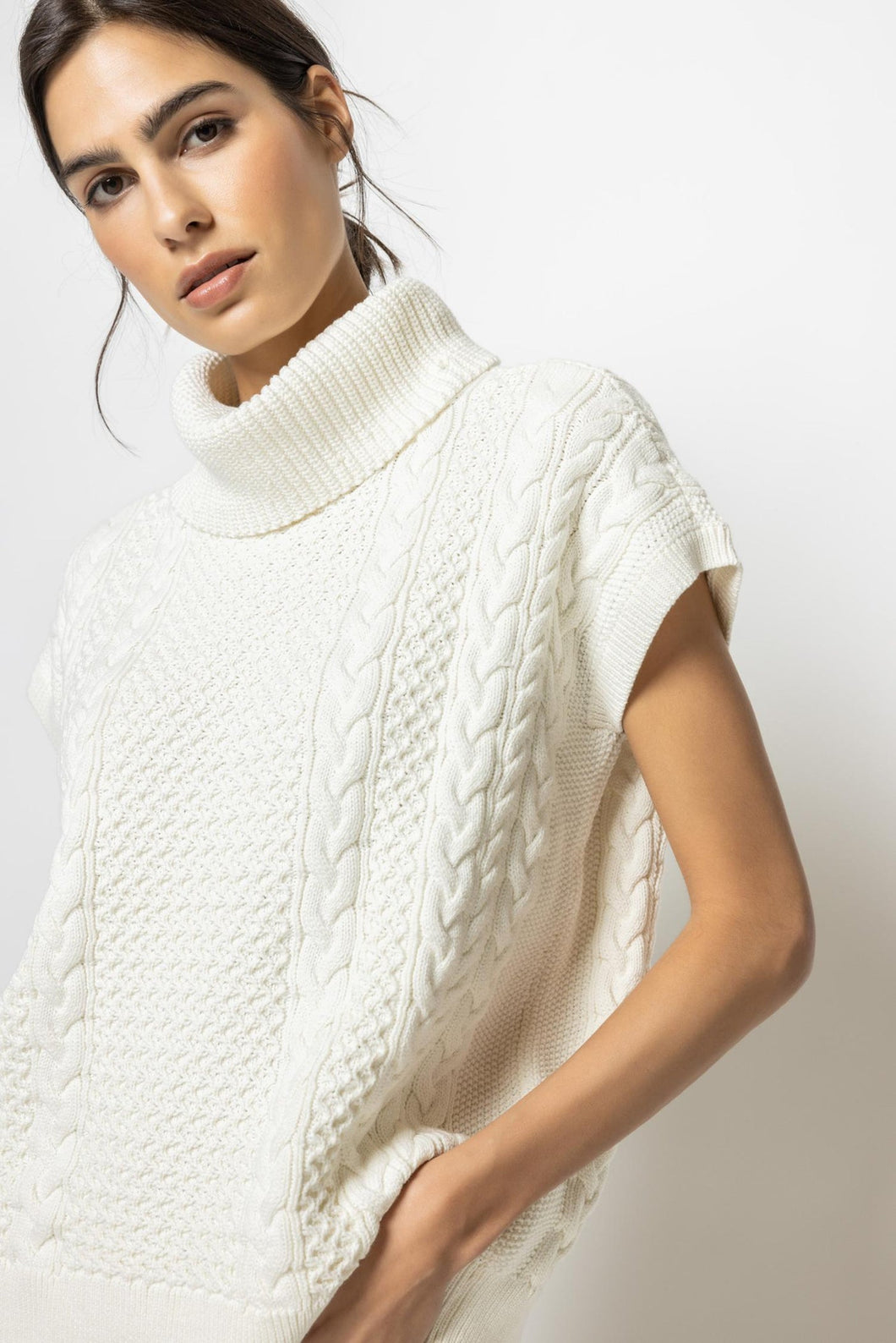 Lilla P Cable Knit Poncho Sweater- Ivory