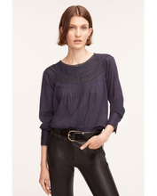 Load image into Gallery viewer, Rebecca Taylor Lace Detail Cotton Long Sleeve Blouse- Navy
