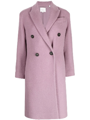 Vince Brushed Double Breasted Wool Coat- Plum Night