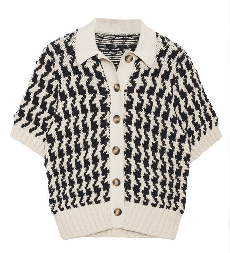 Anine Bing Tommy Cardigan- Black and Cream Houndstooth