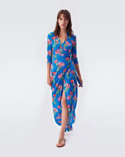Load image into Gallery viewer, DVF Abigail Silk Jersey Wrap Dress Hewes Large Indigo
